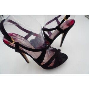 MIU MIU Women's Sz 39.5 Black Suede Strappy Sandal Stiletto Heels Made In Italy